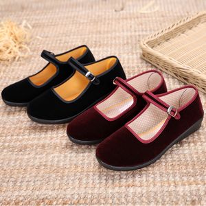 Wholesale black work shoes for women resale online - Old Beijing Cloth Shoes Womens Flat Non Slip Hotel Work Shoes Dancing Shoes Casual Black Thin Generation Cloth