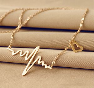 Wholesale fre shipping resale online - Fashion simple notes ECG heart frequency collarbone necklace heart feel pendants sweater necklace women fre shipping