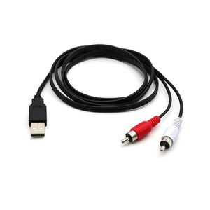 kara av kablosu toptan satış-Ses Kabloları Konnektörler USB Bir Erkek Çift RCA Siyah AV Kablo TV Adaptörü Kordon Video Dönüştürücü