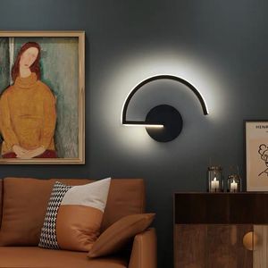 wall lamps for living room toptan satış-Modern minimalist duvar lambaları oturma odası yatak odası başucu W AC96V V led aplik siyah beyaz lamba koridor aydınlatma dekorasyon
