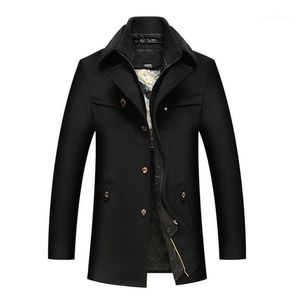 Herenjassen mode wollen jas mannelijke zijde voering dikke winterjas en herfst heren zwart kaki1