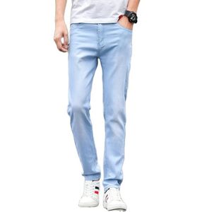 Wholesale 28 32 jeans resale online - Small Stretch Light Blue Cotton Mens Jeans Sky Men Trousers Slim Soft and Comfortable