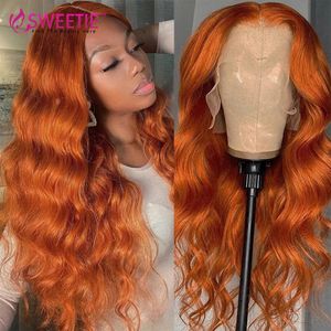 парик для индийских женщин оптовых-Длинный имбирный оранжевый корпус волна парики термостойкие индийские человеческие волосы шнурок передний синтетический парик для женщин