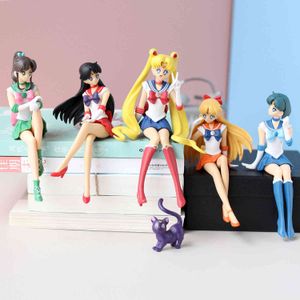 sailor moon pvc figure al por mayor-13cm Anime Sailor Moon Figura Doll Pastel Decoración PVC Acción Agua Hielo Modelo Modelo Juguetes Colección Coche