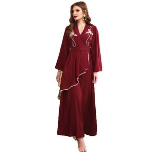 Wholesale red wine long dresses resale online - Casual Dresses Wine Red Dress Women Spring And Summer Plus Size Loose Long Sleeve V Neck High Waist Fashion Slim Vestido GH305