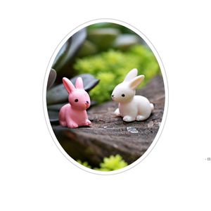 tavşan minyatürleri toptan satış-Newmini Sevimli Bunny Pembe Beyaz Tavşan Tuzki Paskalya Minyatür Peri Bahçe Aksesuarları Bonsai Figürinler Moss Şişe Mikro Peyzaj RRD11964