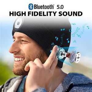 Bluetooth Led Beanie hatt hörlurar med ljus inbyggd stereo högtalare och mikrofon USB uppladdningsbar strålkastare hörlurar fackla musik capa43