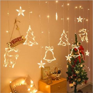 weihnachtsdekoration stern großhandel-LED Deer Star Mond Vorhang Licht EU V Weihnachtsgirlande String Fairy Lights Outdoor für Home Hochzeit Neujahr Dekor