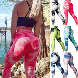 Wholesale tie dye yoga pants for sale - Group buy KIWI RATA Tie dye Booty Yoga Pants Women Fitness High Waisted Ruched Butt Lift Textured Scrunch Leggings Booty Tights Running