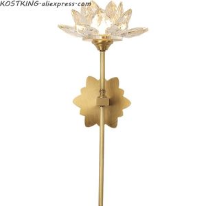 Wholesale vintage lotus lamp for sale - Group buy Wall Lamps Chinese Zen Art Crystal Lamp Copper Lotus Flower Light Retro Vintage Led Indoor Living Room Bedroom Study