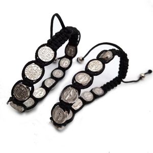 ingrosso rosari della corda-Link catena san benedetto cspb perline perline rosari fatti a mano nero regolabile corda intrecciata braccialetti per le donne gioielli di preghiera religiosa