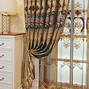 Gardin draperier avancerade amerikanska pastorala gardiner med guld läder vattenlöslig utsökta broderi för levande matsal sovrum