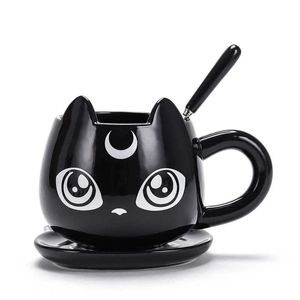 Wholesale black ceramic dishes resale online - Mugs Black Cat Mug With Spoon Dishes Ceramic Cute Halloween Large Capacity Lovers Water Bottle Milk Coffee Cup Drinkware