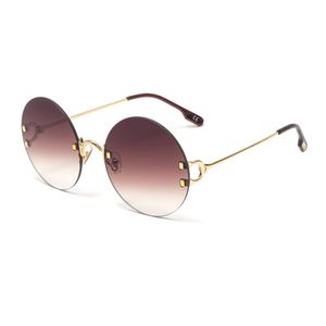 Nowe okulary przeciwsłoneczne dla kobiet kolor gradientowe okrągłe okulary bezramowe wysokiej jakości tekstury złote świątynie Różowy szary żeński trend Design Okulary