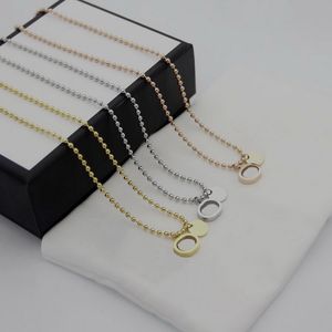 Europe America Fashion Style Lady Titanium steel K Gold Round Beads Chain Necklaces With Hollow Out Engrave G Letter Double Pendants