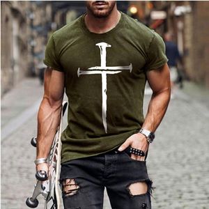 T shirts Jesus Kristus Kors D Tryckt T shirt Sommar Casual All Match Fashion Short Sleeved Oversized Round Neck Streetwear