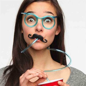 ingrosso divertenti bicchieri di paglia-Bambini moda divertente occhiali da vista pipetta di paglia creativo strano occhiali barba giochi di paglia di proprietà di halloween bambini gioco colorato gioco per il compleanno G89SFTQ