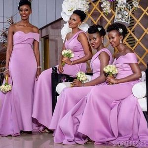 mor elbise korse geri toptan satış-2021 Mor Nedime Elbiseler Kılıf Bir Omuz Korse Yukarı Geri Saten Artı Boyutu Onur Elbise Bedeni Elbise Afrika Düğün Konuk Partisi Abiye