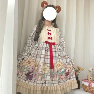 Casual jurken op lolita jurk japanse leuke cartoon print lange mouw zachte meisje kawaii retro lente herfst baby pop voor vrouwen