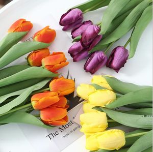 düğün buketi düzenlemeleri toptan satış-Newmulticolor Yapay Lale Çiçekler Sahte Faux Buket Gerçek Dokunmatik Çiçek Aranjmanı Ev Odası Ofis Parti Düğün Dekorasyon RRB11617