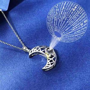 Wholesale i photo resale online - New sun and moon languag I love you projection couple necklace couple necklace micro carving text photos
