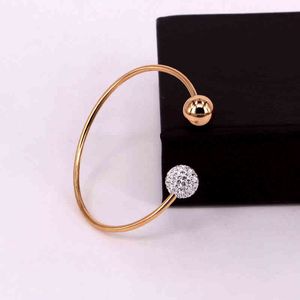 New Dign Fashion L Stainls Steel C Shape Open Bracelet Gold Plated Ball Cuff Bangle Bracelet