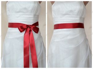 красный свадебный ремень оптовых-Красный двойной сталкиваются атласной лентой свадьбы платье Sash пояса
