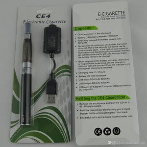 Elektronisk cigarette Ego T CE4 Blister Paket Kit med Ecigarettes mAh Ego T Batteri CE4 Vaporizer Atomizer Tank Vape Pennor Starter Kit