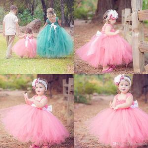 çocuklar balo elbiseler yürümeye başlayan çocuk toptan satış-Küçük Kız Yarışması Elbise Glitz Bebek Pembe Turkuaz Uzun Bebek Çiçek Kız Elbise İçin Düğün Çocuklar Prenses Parti Balo Abiye Bow