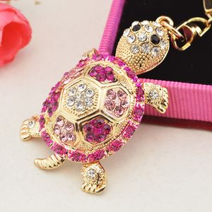 bolsas de tartaruga venda por atacado-Novidade Rhinestone Tortoise Keychains Moda Animal Turtle Metal Cristal Rosa Chaveiro Bolsa Pingente de Presente para As Mulheres