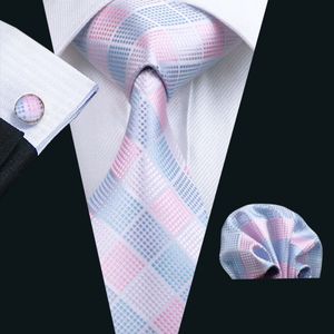 Roze geruite stropdas voor mannen hanky manchetknopen set heren jacquard geweven zakelijke stropdas cm breedte casual set N