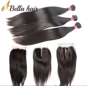 i̇peksi siyah saç örgü toptan satış-Kapanış Hint Perulu Malezya ile Saç Örgüleri Brezilyalı Işlenmemiş Örgü Siyah İpeksi Düz Bellahair Demetleri
