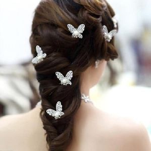 Wholesale silver flower hairpins resale online - Crystal Rhinestone Artificial Pearl Butterfly Flower Hair Pin Clips Hairpins Women Hair Wedding Jewelry Silver
