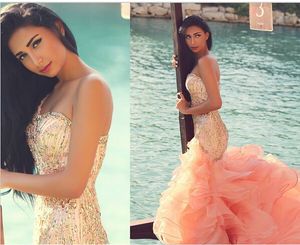 Wholesale peach prom dresses resale online - Sexy Mermaid Peach Ruffle One Shoulder Prom Dress Evening Dress Gown Formal Sleeveless Crystal Organza Modern Evening Gown