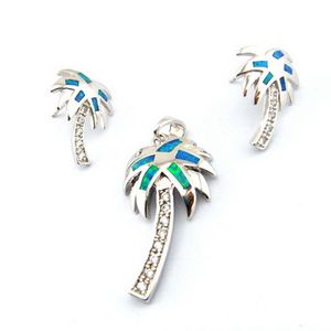 opal düğün kolye toptan satış-Mavi Opal Takı Seti Moda Kolye ve Küpe Meksika Ateşi Opal Son Tasarım
