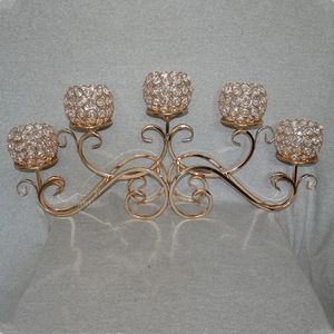 kristal küre şamdan toptan satış-Top Rated Kafa Altın Metal Kristal Mumluk topları şamdanlar Düğün merkezinde arms avize