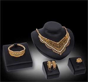 Afrikanska smycken uppsättningar k guldpläterad kristall halsband armband ring örhängen brud och brudtärna bröllop smycken set