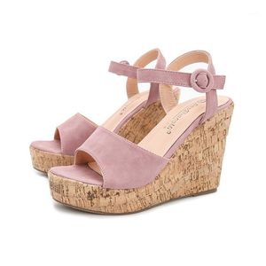 Wedge Women s Summer Sandals Wood Grain Thick Water Bottom Big Size36 Open Toe Bohemian High Heels Daily Ladies Shoes