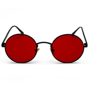 Okulary przeciwsłoneczne kobiety z czerwonymi soczewkami okrągłe metalowe ramki vintage retro okulary słońce dla mężczyzn unisex urodziny prezenty