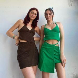 Wholesale skirt sets for women resale online - Skirts Fashion Solid Halter Top And Mini Skirt Casual Suit Women Sets Summer Sexy Backless Retro Y2k Streetwear Piece Outfits