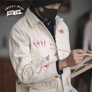 ingrosso giacca da francese-Maden Grafiti Giacche per uomo Attrezzi Attrezzi French Retro Caccia Casual Casual Jacket Denim Camicia Slim Top Giacca giapponese Trend