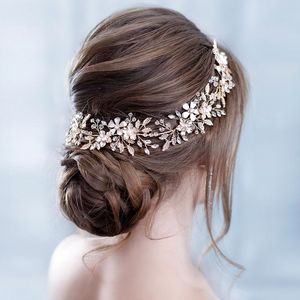 çiçek saç mücevher toptan satış-Trendy Gelin Çiçek Saç Mücevherat Kristal Rhinestone El Yapımı Düğün Headdress Kafa Bayankuşu Aksesuarları Tiara