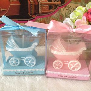 baby shower gifts candles toptan satış-Bebek Arabası Mum Bebek Duş Doğum Günü Pastası Dekoratif Mum Kek Kek Topper Bebek Parti Hediye için Mum Mavi Pembe H0910