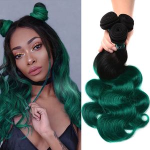 Colored Body Wave Human Hair Bundles Peruvian Virgin Ombre Weave Dark Roots B Turquoise Green Wavy Extensions Deals Great Texture