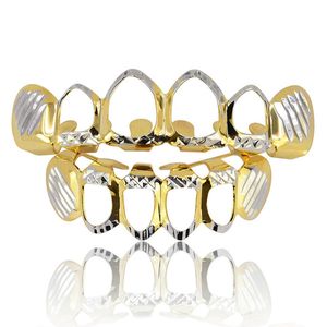 ingrosso 4 denti grillz.-Rock Grillz Set Pure Gold Color Plated Top Bottom Denti Apri Griglie Hip Hop Grems Hollow Grill Grill Set