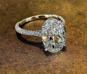 grandes anéis de diamante prata venda por atacado-Choucong nova chegada de jóias de luxo espumante prata esterlina grande corte oval grande topázio cz diamante mulheres anel de casamento y0723