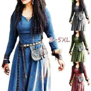 peri elbiseleri elbiseleri toptan satış-Günlük Elbiseler Ortaçağ Elbise Kadınlar Uzun Kollu Maxi Robe Vintage Peri Elf Rönesans Viking Gotik Giyim Fantasy Balo