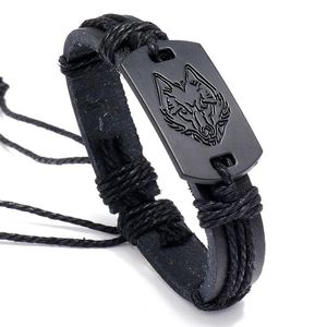 Charm Bracelets Punk Bangle Wolf Head Leather Bracelet For Women Men Friendship Handmade Weave Adjustable Wristband Jewelry Accessories Gift