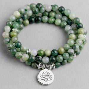 Natural Green Straw Hat Beaded Yoga Charm Prayer Beads Wrist Stone Bracelet For Women Men OM Mala Energy Unisex Jewelry Beaded Strands