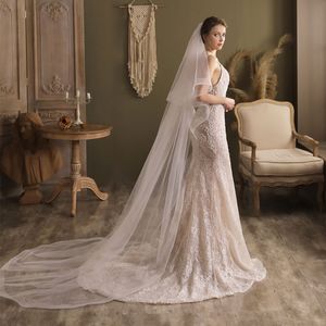 Wholesale cathedral veil ribbon edge resale online - V832 Long Train Cathedral Bridal Veil Layer Soft Tulle White Blusher Wedding Headdress with Hair Comb for Bride cm cm x250cm